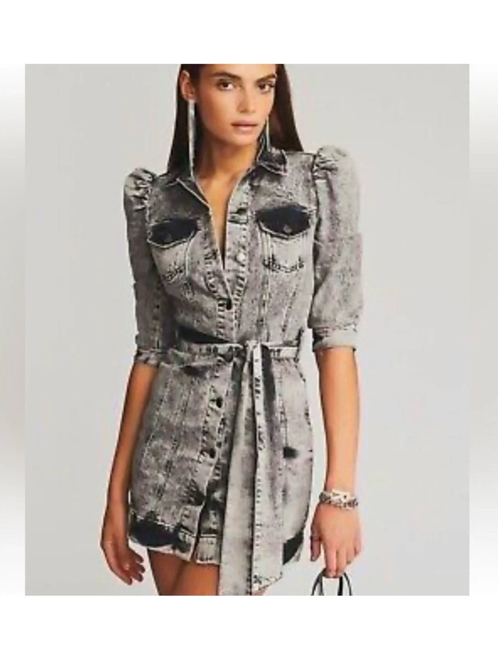 Retrofete Grey Washed Denim Shirt Dress